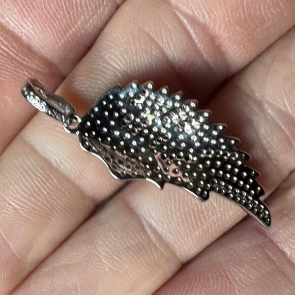REAL DIAMONDS in STERLING SILVER BIRD / ANGEL WING PENDANT Vintage Estate 925 - Picture 8 of 13